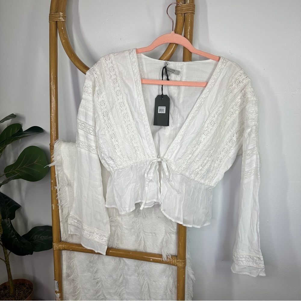 NWT Allsaints White Eyelet Boho Top sz 0 - Picture 5 of 10